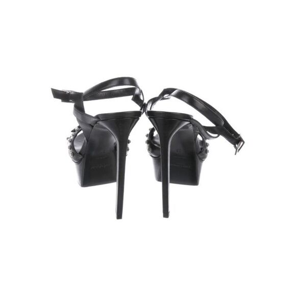 Saint Laurent Black Leather Studded 'Alice' Bow High-Heel Platform Sandals Size: - Picture 3 of 7